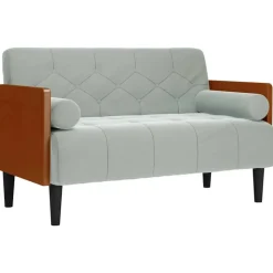 vidaXL Zweisitzer-Sofa mit Nackenrollen Hellgrau 110 cm Samt