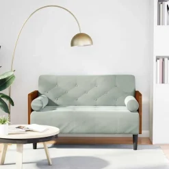 vidaXL Zweisitzer-Sofa mit Nackenrollen Hellgrau 110 cm Samt