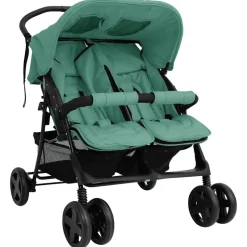 vidaXL Zwillingskinderwagen Grün Stahl