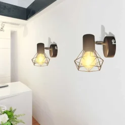 Wandleuchten 2 Stk. LED-Glühlampe Industrie-Stil Drahtschirm Schwarz
